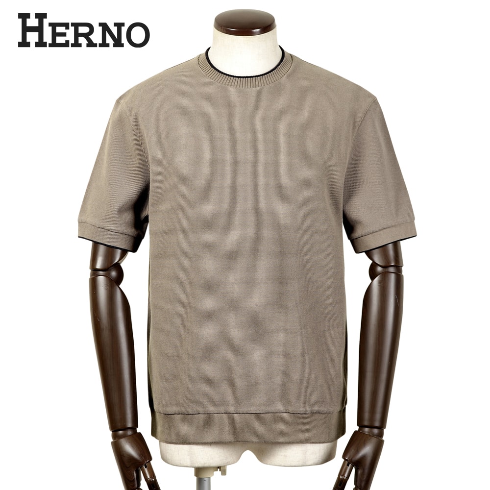 ヘルノ HERNO ／【国内正規品】／ 26SS コットンワッフル編みジャージー半袖クルーネックカットソー「JG000225U」 （トープ） 【ラッピング対応】／ 春夏 メンズ トップス Tシャツ ティーシャツ 半袖ニット風