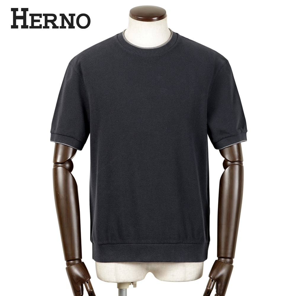 ヘルノ HERNO /【国内正規品】/ 26SS コットンワッフル編みジャージー半袖クルーネックカットソー「JG000225U」 (ネイビー) 【ラッピング対応】/ 春夏 メンズ トップス Tシャツ ティーシャツ 半袖ニット風