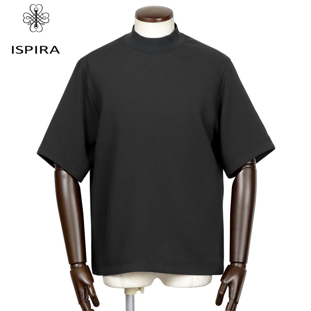 【尖んがり10倍】イスピラ ISPIRA ／【国内置き目品】／ ウォッシャブルストレッチポリエステル半袖モックネックカットソー（BK／黒いこと）【ラッピング相応う】／ オール時節 メンズ セットアップ 旅行 プルオーバー