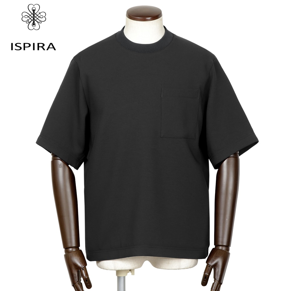 【尖んがり10倍】イスピラ ISPIRA ／【国内置き目品】／ ウォッシャブルストレッチポリエステル半袖クルーネックカットソー（BK／黒いこと）【ラッピング相応う】／ オール時節 メンズ セットアップ 旅行 衣嚢プルオーバー