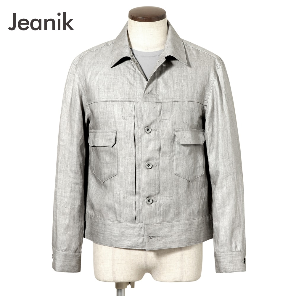 【クーポン対象】【ポイント10倍】 ジーニック JEANIK ／【国内正規品】／ 26SS 墨染めリネンツイルトラッカージャケット「JEANIK0102-LIN」 （ライトグレー） ／ Gジャン ジージャン リーバイス 2nd メンズ 日本 岡山 麻