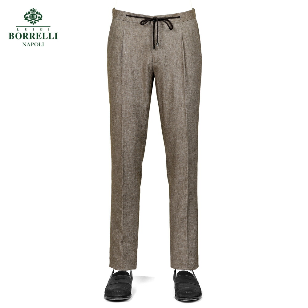 【尖んがり10倍】ルイジボレッリ ルイジボレリ LUIGI BORRELLI ／ 26SS コットンリネンストレッチツイル1プリーツドローコードパンツ「PTCO」（赤銅色）【ラッピング相応う】／ メンズ イタリア共和国 春夏 綿織物ズボン下 リネンズボン下 無地