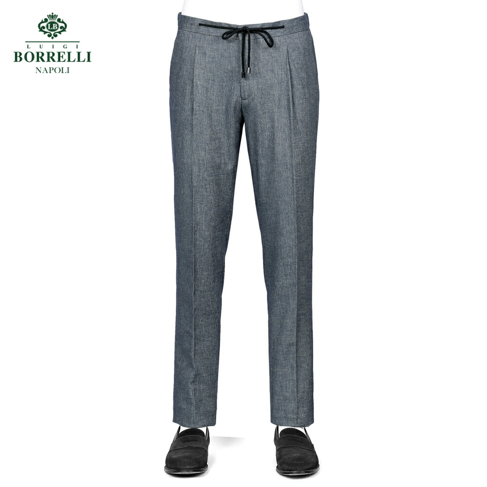 【尖んがり10倍】ルイジボレッリ ルイジボレリ LUIGI BORRELLI ／ 26SS コットンリネンストレッチツイル1プリーツドローコードパンツ「PTCO」（米国海軍）【ラッピング相応う】／ メンズ イタリア共和国 春夏 綿織物ズボン下 リネンズボン下 無地