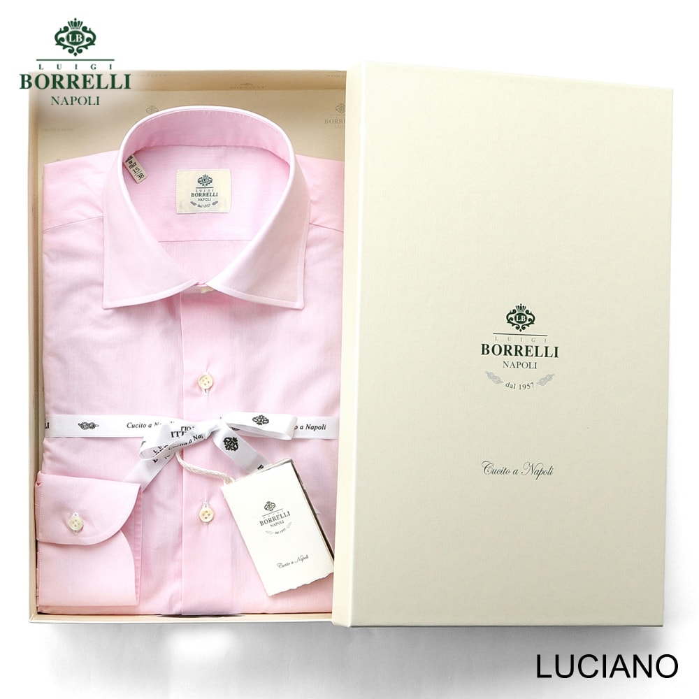 【尖んがり10倍】ルイジボレッリ ルイジボレリ LUIGI BORRELLI ／ 26SS コットンポプリンセミワイドカラードレスシャツ「LUCIANO（R11015）」（さくら色）【ラッピング相応う】／ メンズ イタリア共和国 手縫い 商行為 Yシャツ ルチアーノ 無地
