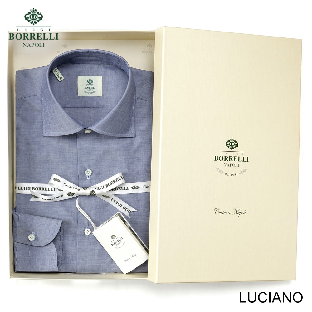 【尖んがり10倍】ルイジボレッリ ルイジボレリ LUIGI BORRELLI ／ 26SS コットンピンポイントオックスセミワイドカラードレスシャツ「LUCIANO（SR11014）」（米国海軍）【ラッピング相応う】／ メンズ イタリア共和国 手縫い 商行為 Yシャツ ルチアーノ 無地
