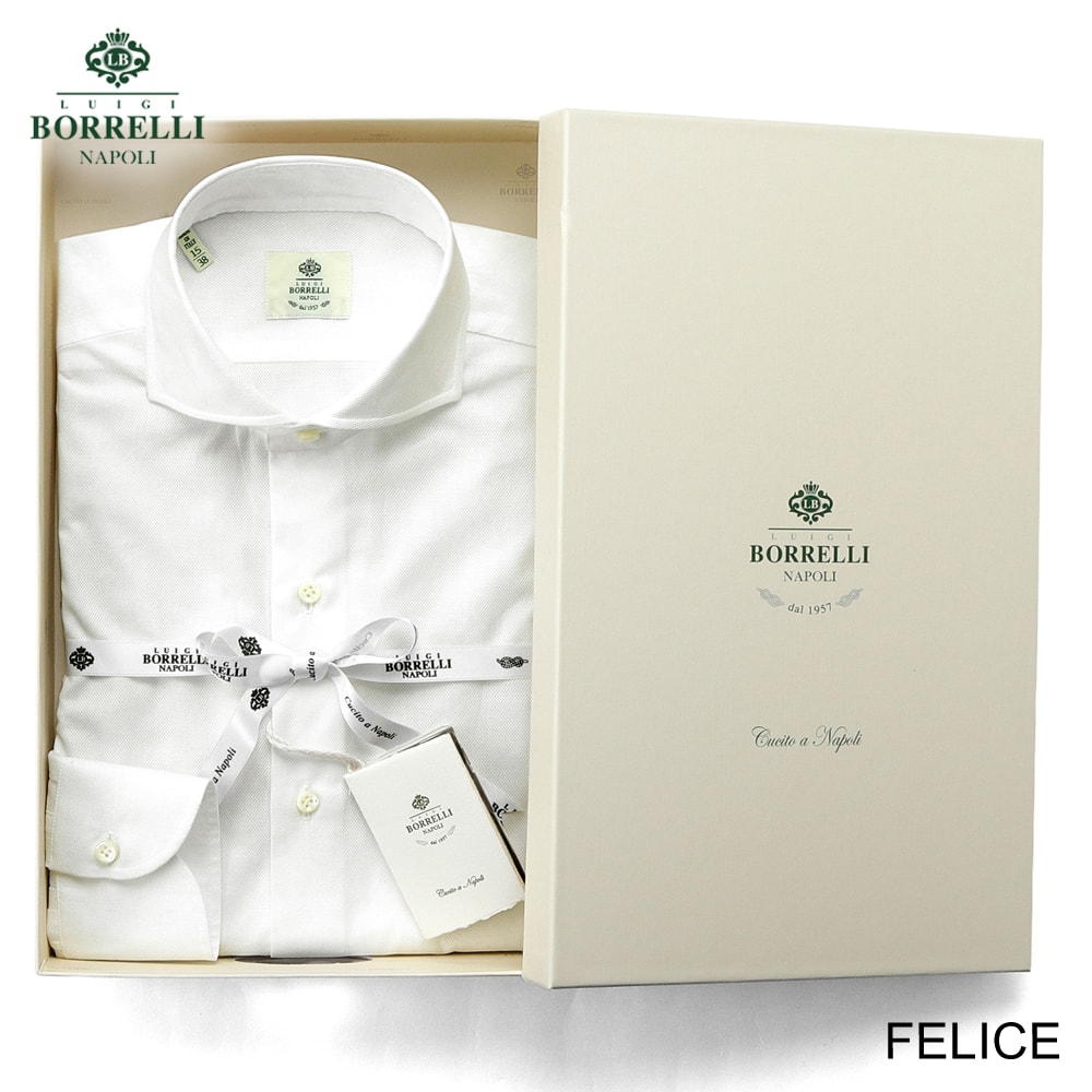 ルイジボレッリ ルイジボレリ LUIGI BORRELLI ／ 26SS コットンカラミ織りホリゾンタルカラードレスシャツ「FELICE（SR441056）」 （ホワイト） 【ラッピング対応】／ メンズ イタリア 手縫い ビジネス ワイシャツ フェリーチェ 無地