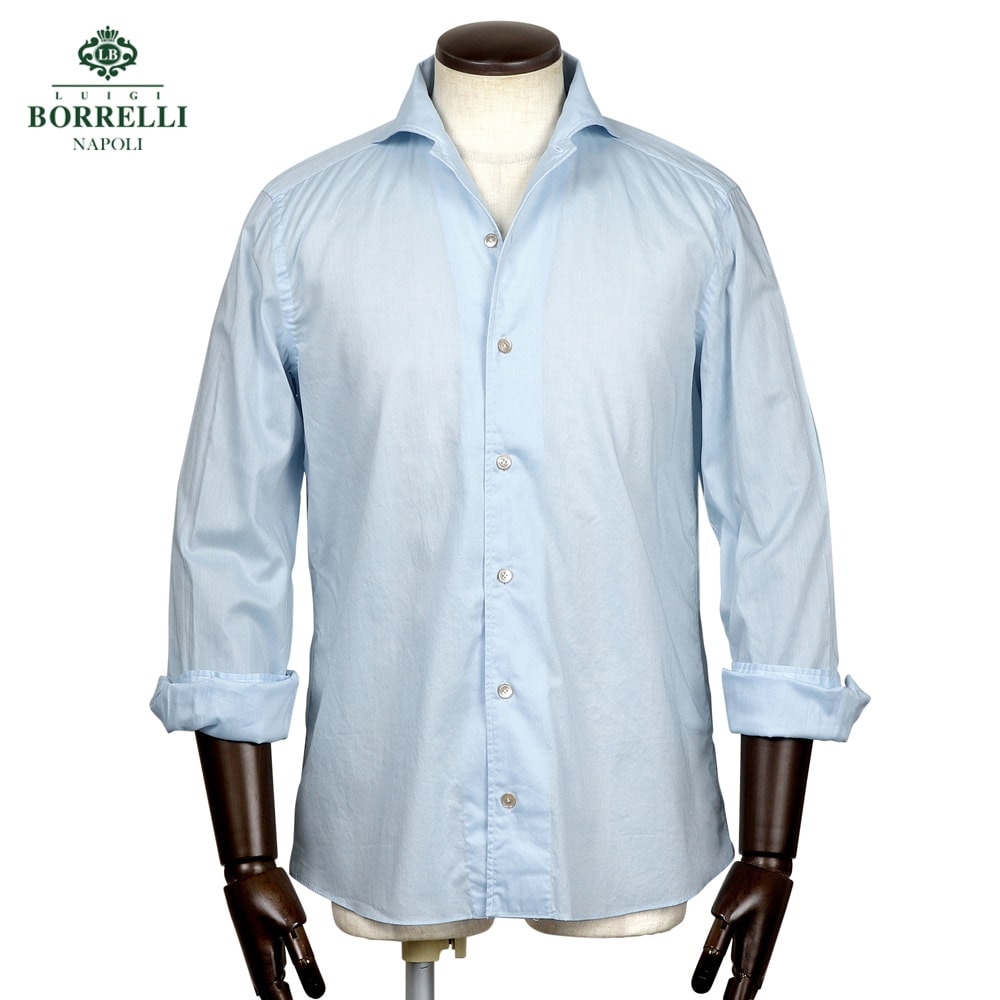 【ポイント10倍】 ルイジボレッリ ルイジボレリ LUIGI BORRELLI ／ 26SS コットンピンポイントオックスイタリアンカラーカジュアルシャツ「VESUVIO-EX（LT441051）」（サックスブルー）【ラッピング対応】／ イタリア カジュアルシャツ メンズ ヴェスヴィオ 無地