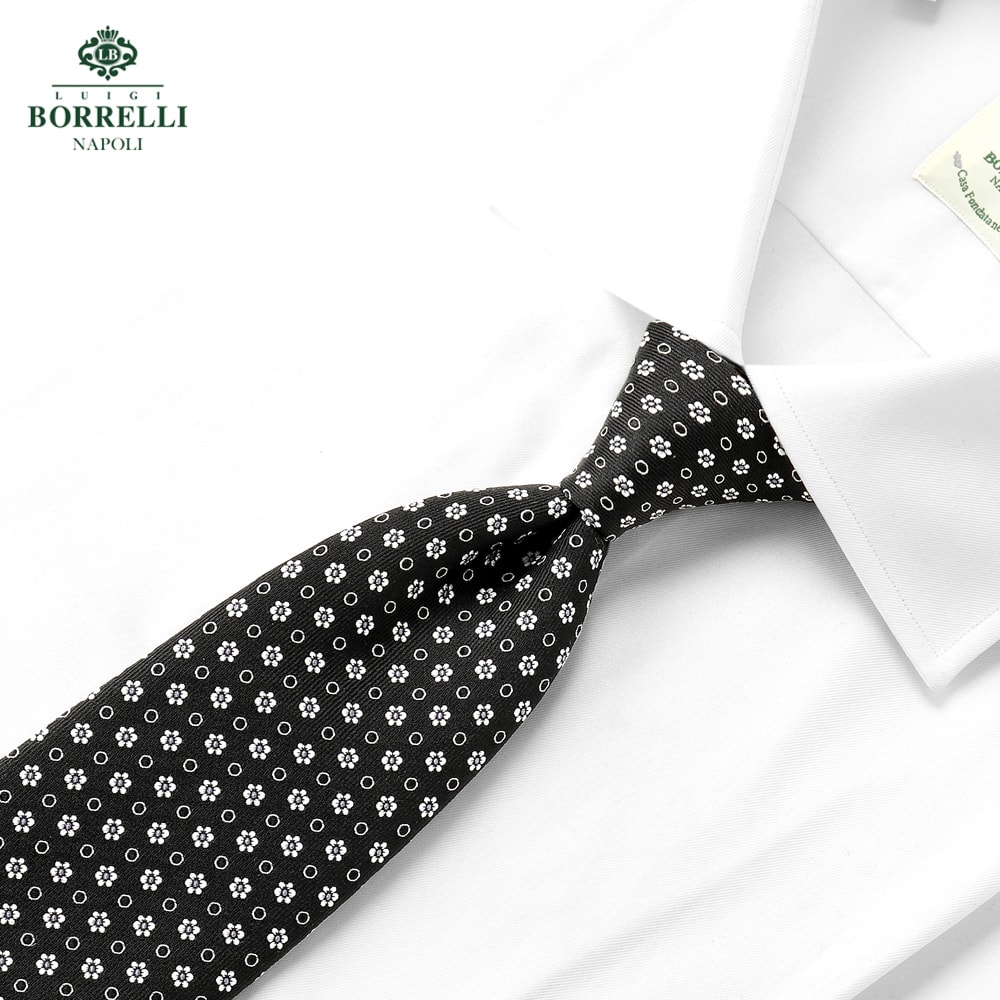 【尖んがり10倍】ルイジボレッリ ルイジボレリ LUIGI BORRELLI ／ 26SS シルクツイル小紋柄タイ「621027」（黒いこと主要点）【ネコポス相応う ／ 1点のみ・同梱不可】【ラッピング相応う】／ ブランド名 商行為 オール時期 イタリア共和国 地絹タイ