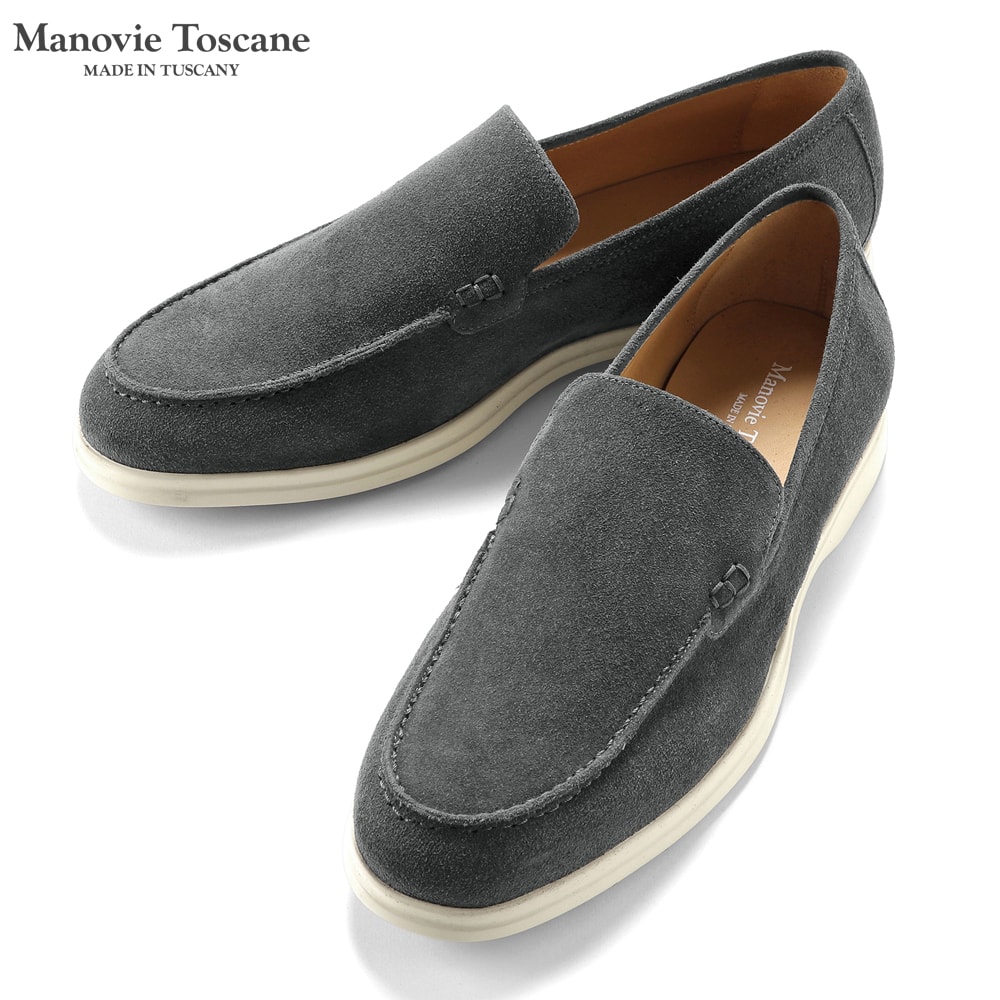 【尖んがり10倍】マノヴィエトスカーネ Manovie Toscane ／ カーフスエードモカシンスニーカー「LORENZO STICTH」（ANTRACITE／濃灰色薄墨色）／ メンズ イタリア共和国 靴 シューズ 置き目毛革 スリッポン