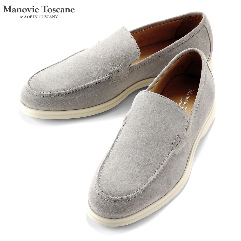 【尖んがり10倍】マノヴィエトスカーネ Manovie Toscane ／ カーフスエードモカシンスニーカー「LORENZO STICTH」（LT GREY／内燃機関薄墨色）／ メンズ イタリア共和国 靴 シューズ 置き目毛革 スリッポン