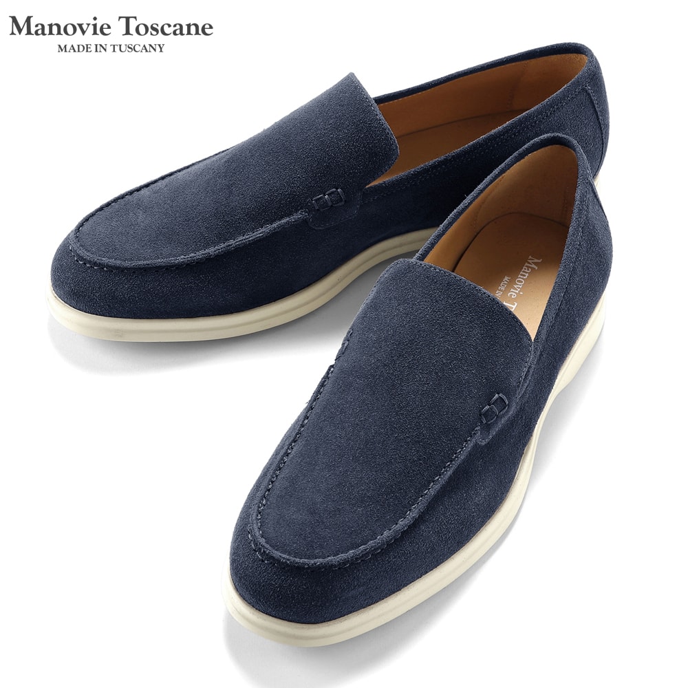 【尖んがり10倍】マノヴィエトスカーネ Manovie Toscane ／ カーフスエードモカシンスニーカー「LORENZO STICTH」（MARINE／米国海軍）／ メンズ イタリア共和国 靴 シューズ 置き目毛革 スリッポン