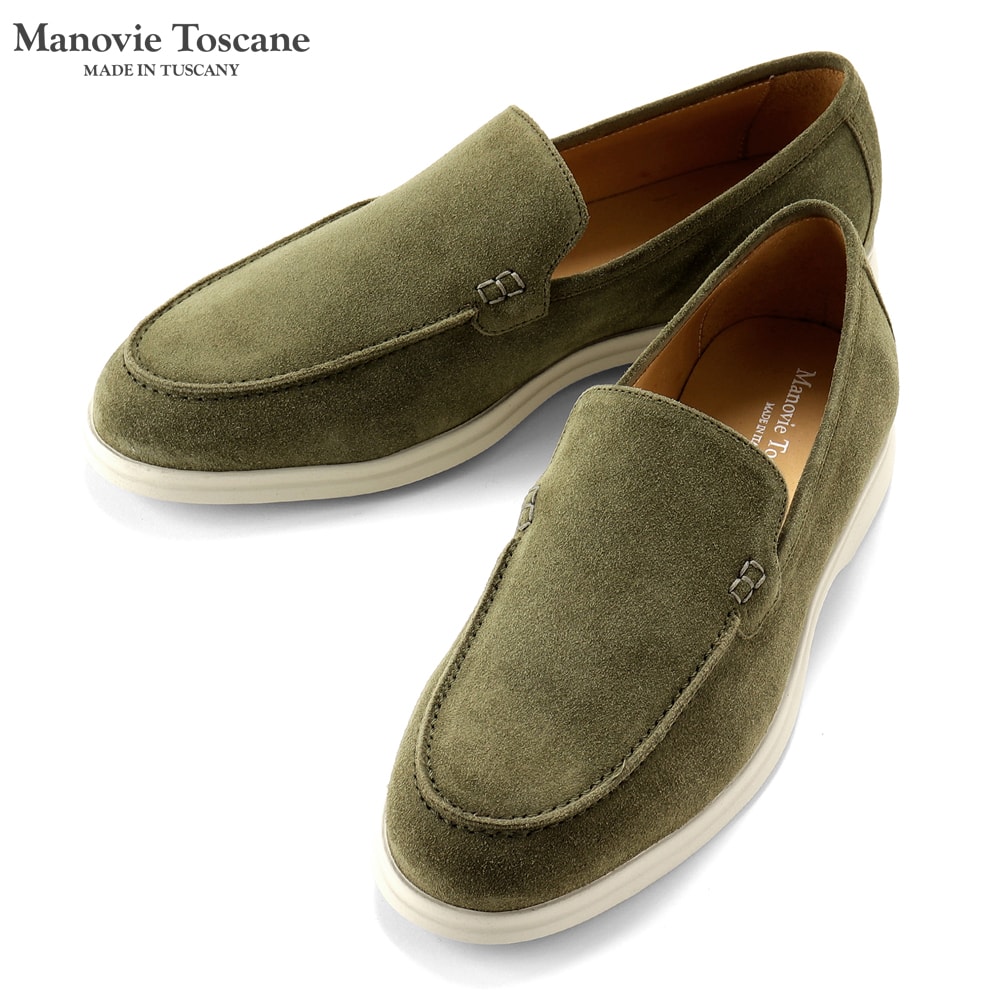 【尖んがり10倍】マノヴィエトスカーネ Manovie Toscane ／ カーフスエードモカシンスニーカー「LORENZO STICTH」（MOSS／モス）／ メンズ イタリア共和国 靴 シューズ 置き目毛革 スリッポン