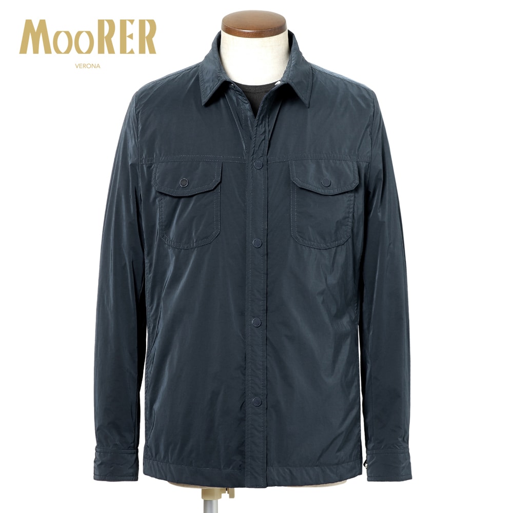 【クーポン対象】ムーレー MOORER ／【国内正規品】／ 撥水軽量シルキーマットナイロンシャツアウター「ATLAS-OS」 （BLU／ネイビー） 【ハンガー便選択OK】／ アトラス 3シーズン メンズ イタリア アウター シャツジャケット シャツブルゾン