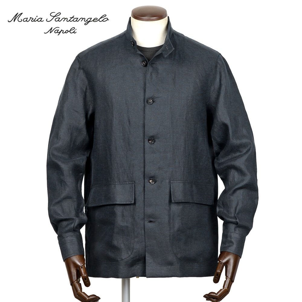 マリアサンタンジェロ Maria Santangelo ／ 当店別注Vittoriaリネンツイルスタンドカラーシャツジャケット「VINCENT JACKET」（米国海軍）【ラッピング相応う】／ 春夏 メンズ イタリア共和国 ナポリ リネン上衣 シャツアウター 麻