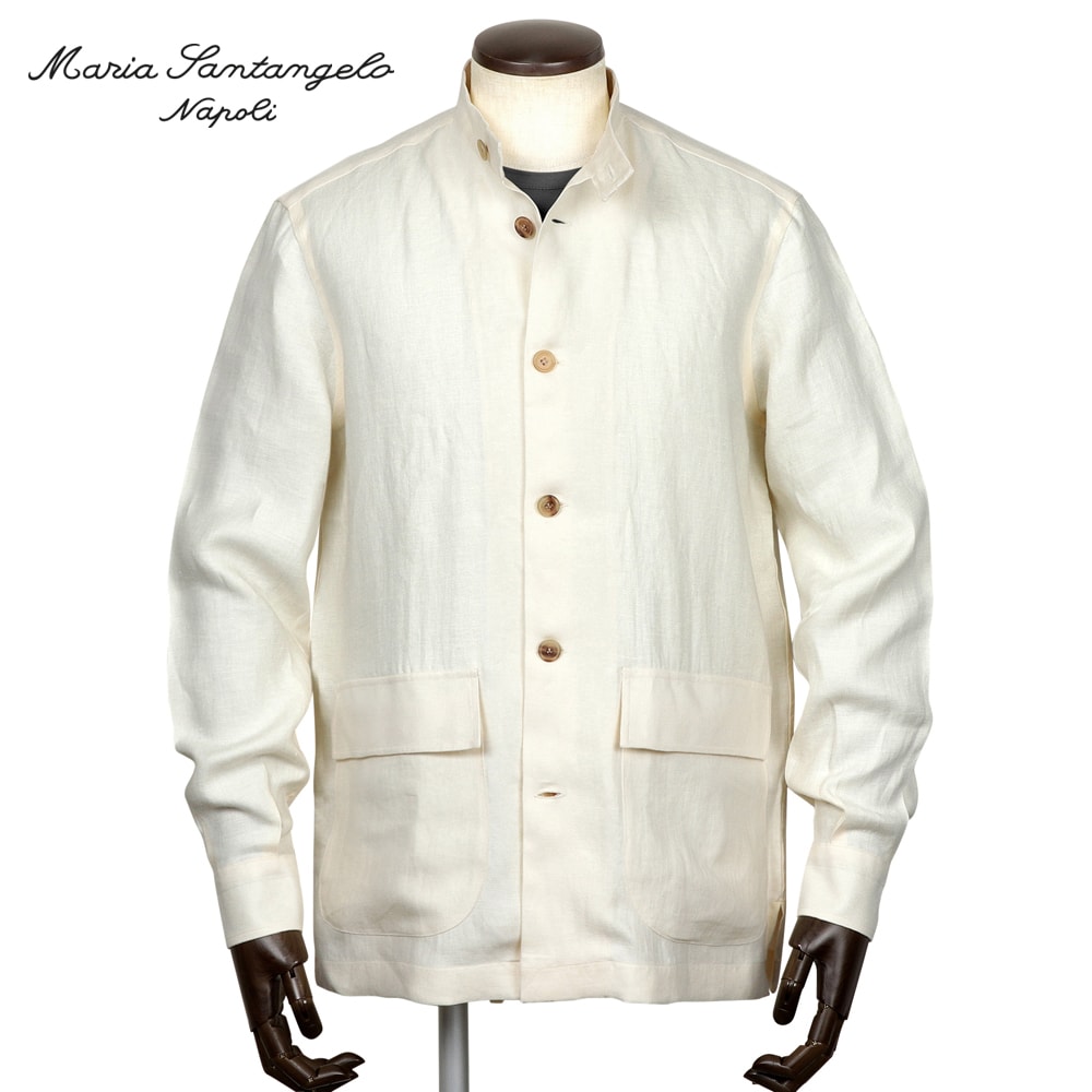 マリアサンタンジェロ Maria Santangelo ／ 当店別注Vittoriaリネンツイルスタンドカラーシャツジャケット「VINCENT JACKET」（エクリュ）【ラッピング相応う】／ 春夏 メンズ イタリア共和国 ナポリ リネン上衣 シャツアウター 麻