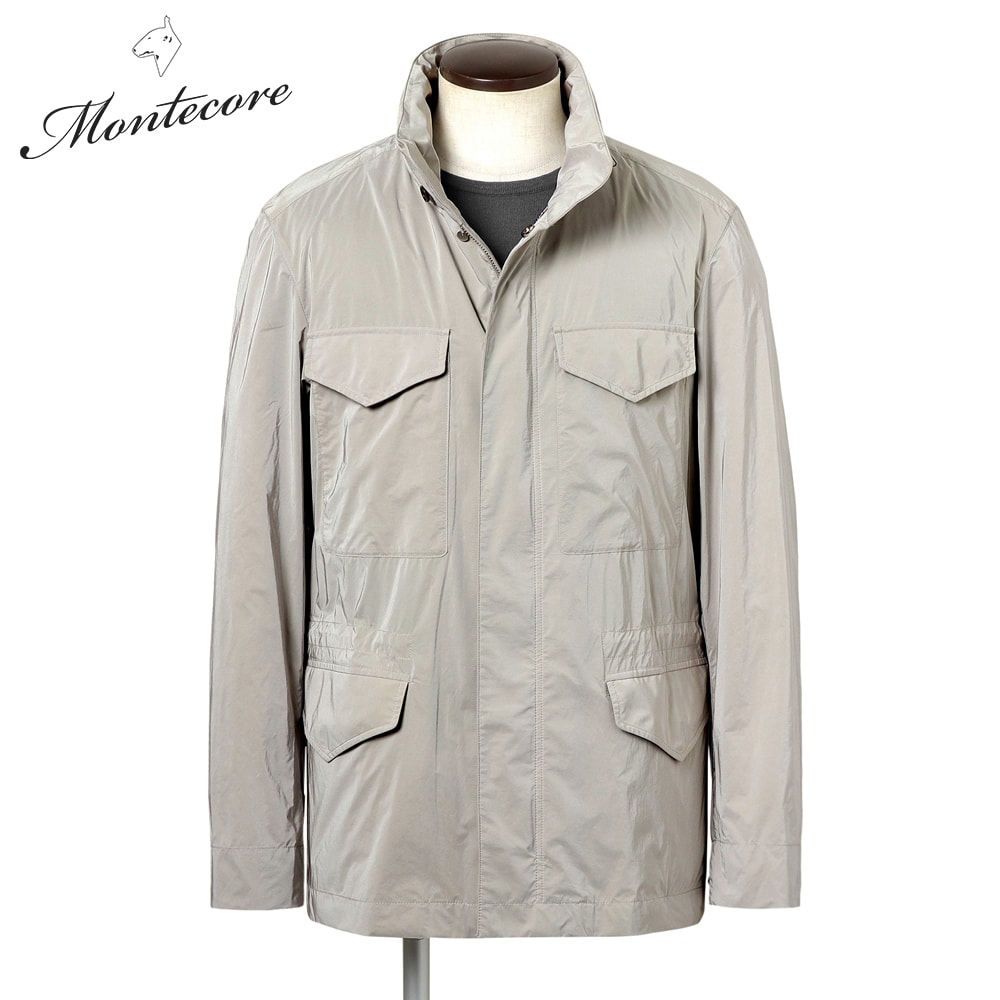 【ポイント10倍】モンテコーレ MONTECORE ／【国内正規品】／ 撥水軽量シルキーマットナイロンM-65ジャケット （グレージュ） 【ハンガー便選択OK】／ 3シーズン メンズ イタリア アウター ミリタリージャケット M65ジャケット