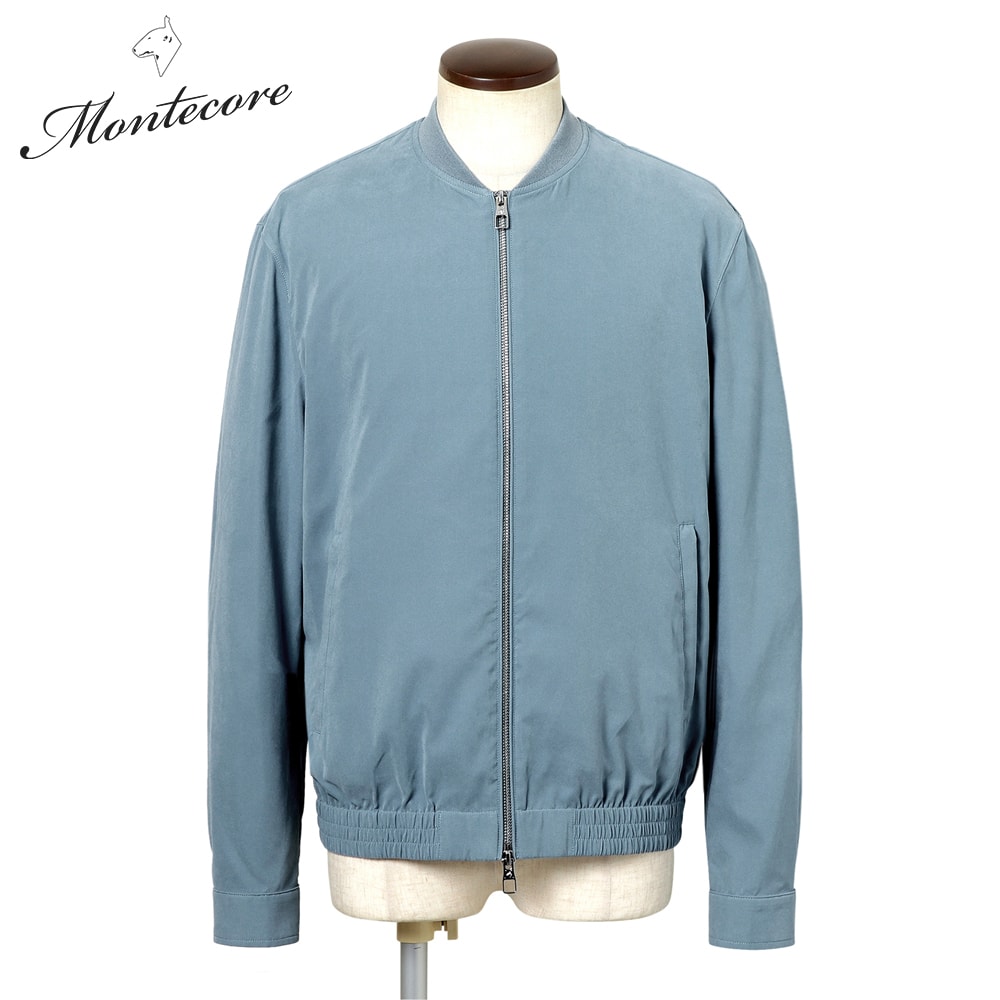 【クーポン対象】モンテコーレ MONTECORE ／【国内正規品】／ 撥水ポリエステルナイロンピーチスキンボンバージャケット （スモークライトブルー） 【ハンガー便選択OK】／ 3シーズン メンズ イタリア アウター 干場氏モデル ブルゾン エムエーワン