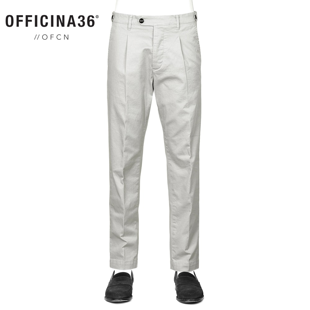 【ポイント10倍】 オフィチーナトレンタセイ OFFICINA 36 ／ 製品洗いコットンストレッチギャバジン1プリーツパンツ「2736UP」 （アイスグレー） 【ラッピング対応】／ オールシーズン メンズ イタリア ボトムス チノパン