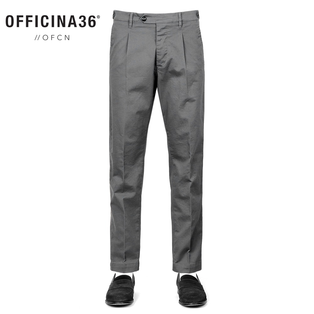 【ポイント10倍】 オフィチーナトレンタセイ OFFICINA 36 ／ 製品洗いコットンストレッチギャバジン1プリーツパンツ「2736UP」 （グレー） 【ラッピング対応】／ オールシーズン メンズ イタリア ボトムス チノパン
