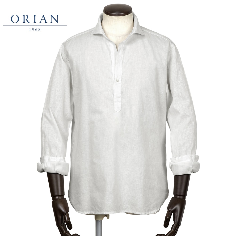 【ポイント10倍】オリアン ORIAN ／【国内正規品】／ 26SS 製品洗いリネンコットンポプリンプルオーバーシャツ「KH30F」 （ホワイト） 【ラッピング対応】／ 春夏 メンズ イタリア スキッパーシャツ 麻 無地 22,484円