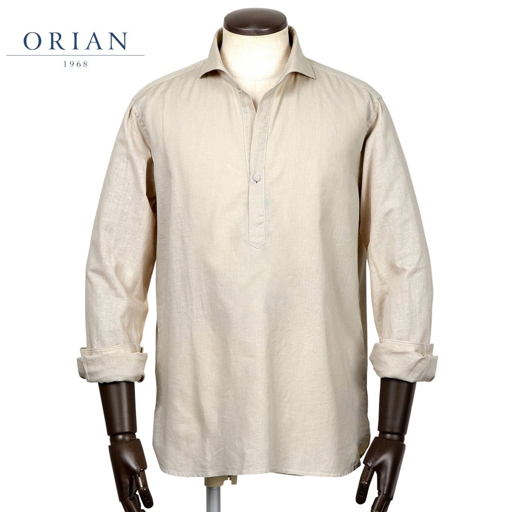 【ポイント10倍】オリアン ORIAN ／【国内正規品】／ 26SS 製品洗いリネンコットンポプリンプルオーバーシャツ「KH30F」 （アイスベージュ） 【ラッピング対応】／ 春夏 メンズ イタリア スキッパーシャツ 麻 無地