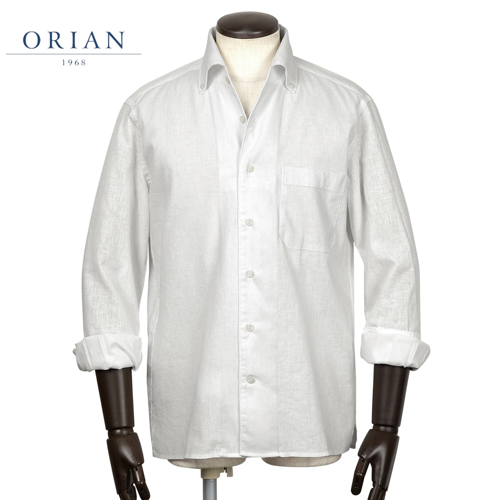 【ポイント10倍】オリアン ORIAN ／【国内正規品】／ 26SS 製品洗いリネンコットンポプリンワンピースカラーボタンダウンカラーシャツ「U431」 （ホワイト） 【ラッピング対応】／ 春夏 メンズ イタリア 麻シャツ 無地