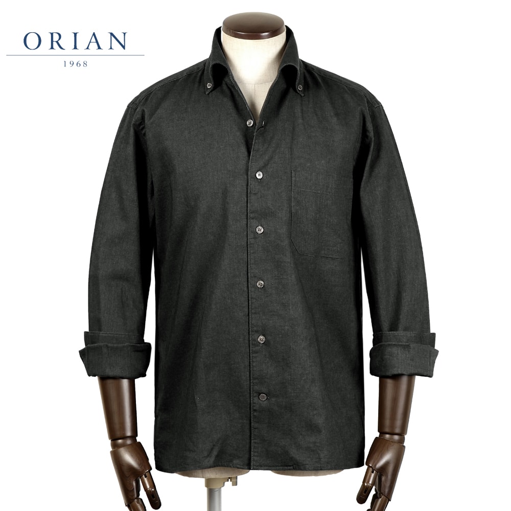 【ポイント10倍】オリアン ORIAN ／【国内正規品】／ 26SS 製品洗いリネンコットンポプリンワンピースカラーボタンダウンカラーシャツ「U431」 （ブラック） 【ラッピング対応】／ 春夏 メンズ イタリア 麻シャツ 無地 21,868円