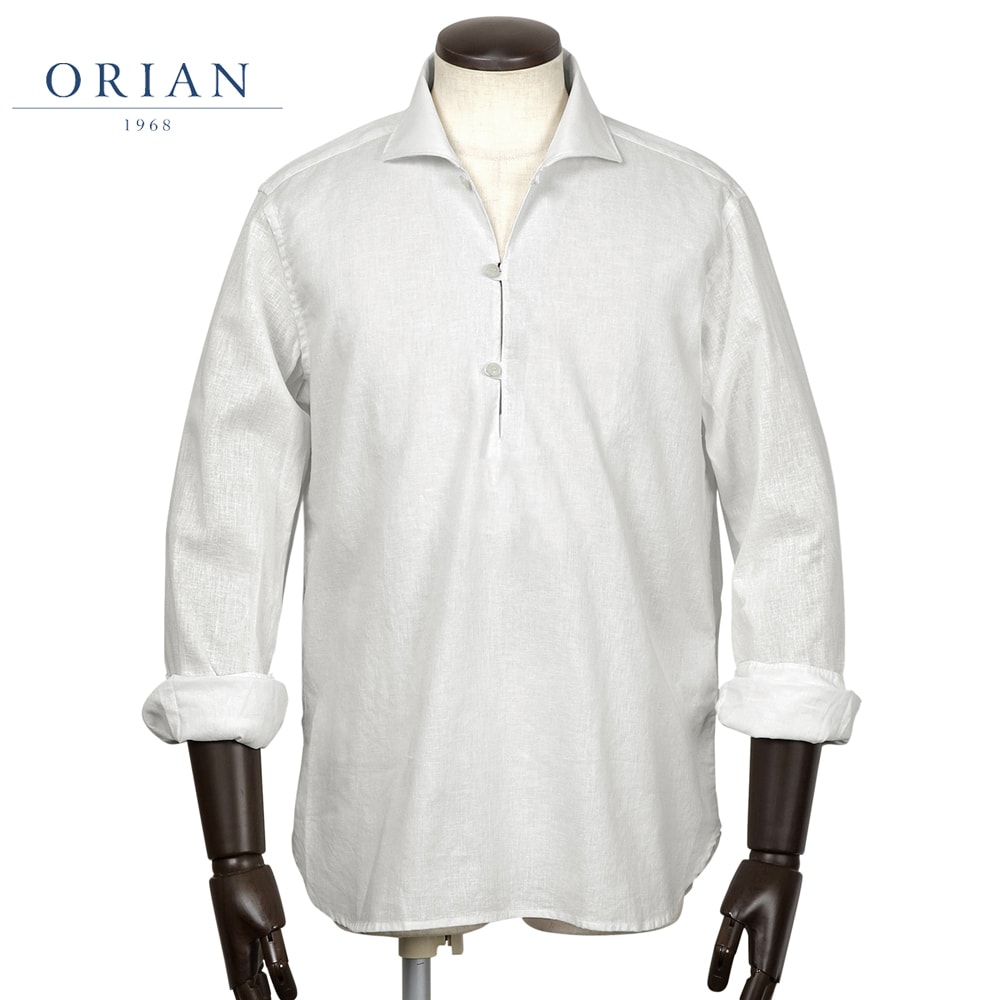 【ポイント10倍】オリアン ORIAN ／【国内正規品】／ 26SS 製品洗いリネンコットンポプリンカプリシャツ「KH40F」 （ホワイト） 【ラッピング対応】／ 春夏 メンズ イタリア カジュアルシャツ 麻シャツ 無地
