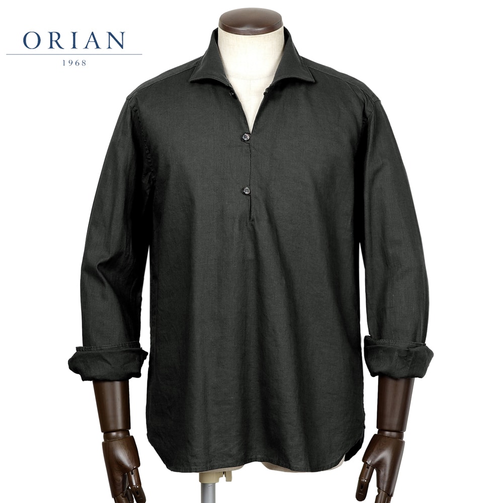 【ポイント10倍】オリアン ORIAN ／【国内正規品】／ 26SS 製品洗いリネンコットンポプリンカプリシャツ「KH40F」 （ブラック） 【ラッピング対応】／ 春夏 メンズ イタリア カジュアルシャツ 麻シャツ 無地 22,484円