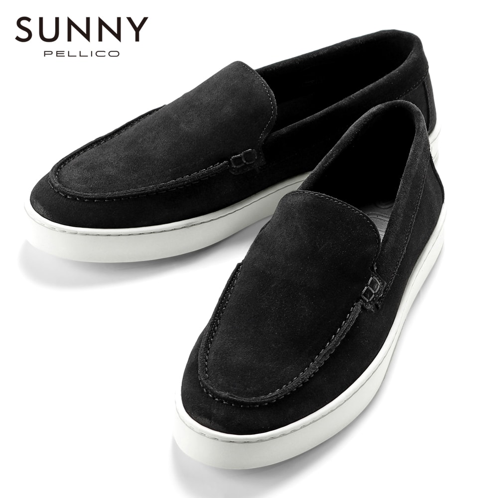 【尖んがり10倍】ペリーコサニー PELLICO SUNNY ／【国内置き目品】／ カーフスエードモカシンスリッポンスニーカー「M005」（NERO／黒いこと）／ メンズ イタリア共和国 靴 炎節ウォーク Loro Piana ロロピアーナ スリッポン-メンズ靴-靴