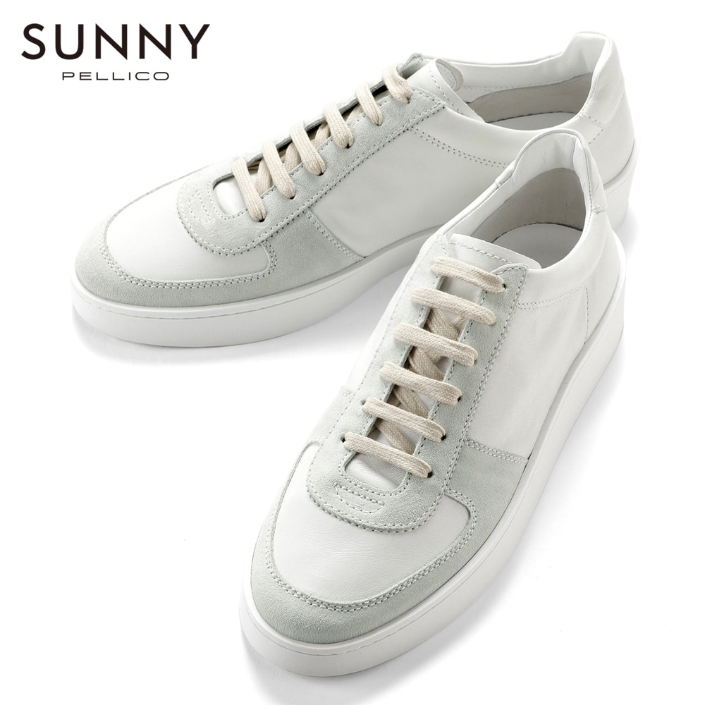 【ポイント10倍】 ペリーコサニー PELLICO SUNNY ／【国内正規品】／ ゴートレザーレースアップドレススニーカー「M009」 （BIANCO／ホワイト） ／ メンズ イタリア 靴 シューズ レザースニーカー ジャーマントレーナー 表革