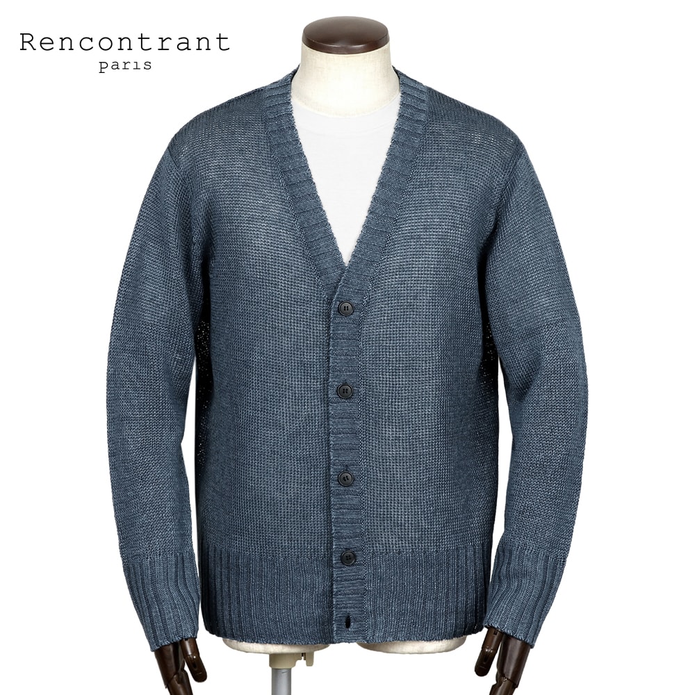 【ポイント10倍】レンコントラント Rencontrant ／【国内正規品】／ リネンミドルゲージニットカーディガン「11114」 （インディゴブルー） 【ラッピング対応】／ 春夏 メンズ 日本 フランス リネンニット 麻 無地 42,185円