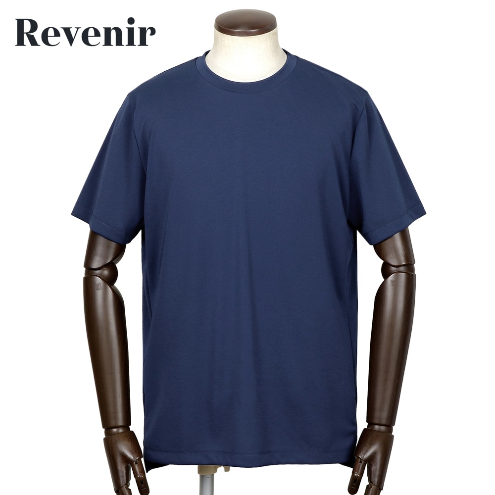 【ポイント10倍】リブニール Revenir ／【国内正規品】／ 当店別注 超強撚ポリエステルスムース半袖クルーネックカットソー「INT-039」（ブルーネイビー）【ラッピング対応】／ オールシーズン メンズ Tシャツ ティーシャツ 接触冷感 UVカット 防シワ 速乾｜粋な着こなし　店