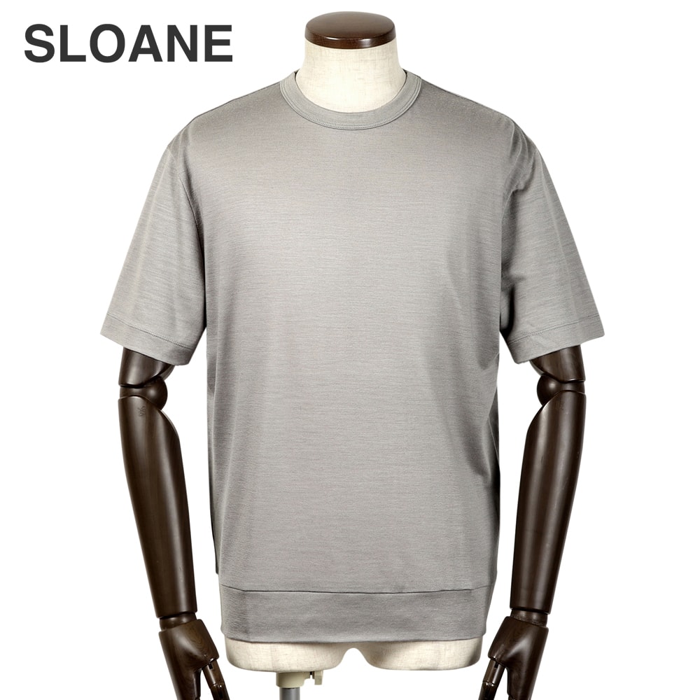 【10%OFF引き換え証】スローン SLOANE ／【国内定め事品】／ 当店別注72番手双糸ウォッシャブルウールテンジク半袖クルーネックカットソー「T718」（しろがね色）【ラッピング相応う】／ 大売り出し撥ねのける品 オール時期 メンズ ティーシャツ 紅茶プルオーバー 編み物T 抗菌防臭