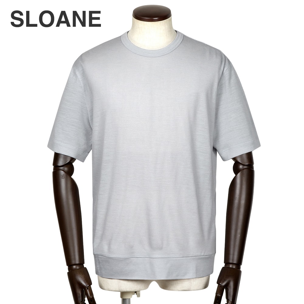 スローン SLOANE ／【国内正規品】／ 当店別注72番手双糸ウォッシャブルウールテンジク半袖クルーネックカットソー「T718」 （パールグレー） 【ラッピング対応】／ セール除外品 オールシーズン メンズ Tシャツ ティーシャツ ニットT 抗菌防臭