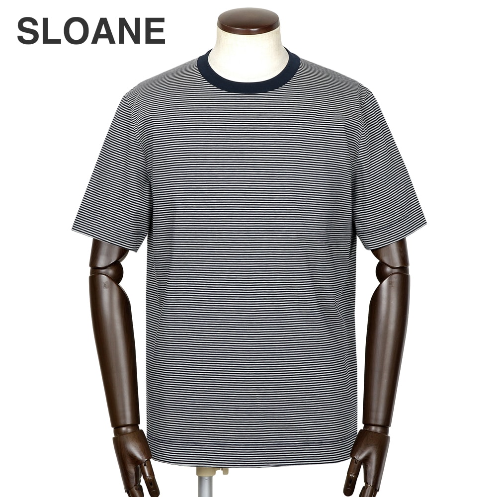 【10%OFF引き換え証】スローン SLOANE ／【国内定め事品】／ 60番手双糸コットンシルケットテンジクボーダー半袖クルーネックカットソー「T1142」（米国海軍×点火装置薄墨色）【ラッピング相応う】／ 大売り出し撥ねのける品 オール時期 メンズ ティーシャツ 紅茶プルオーバー 容器に並べるT