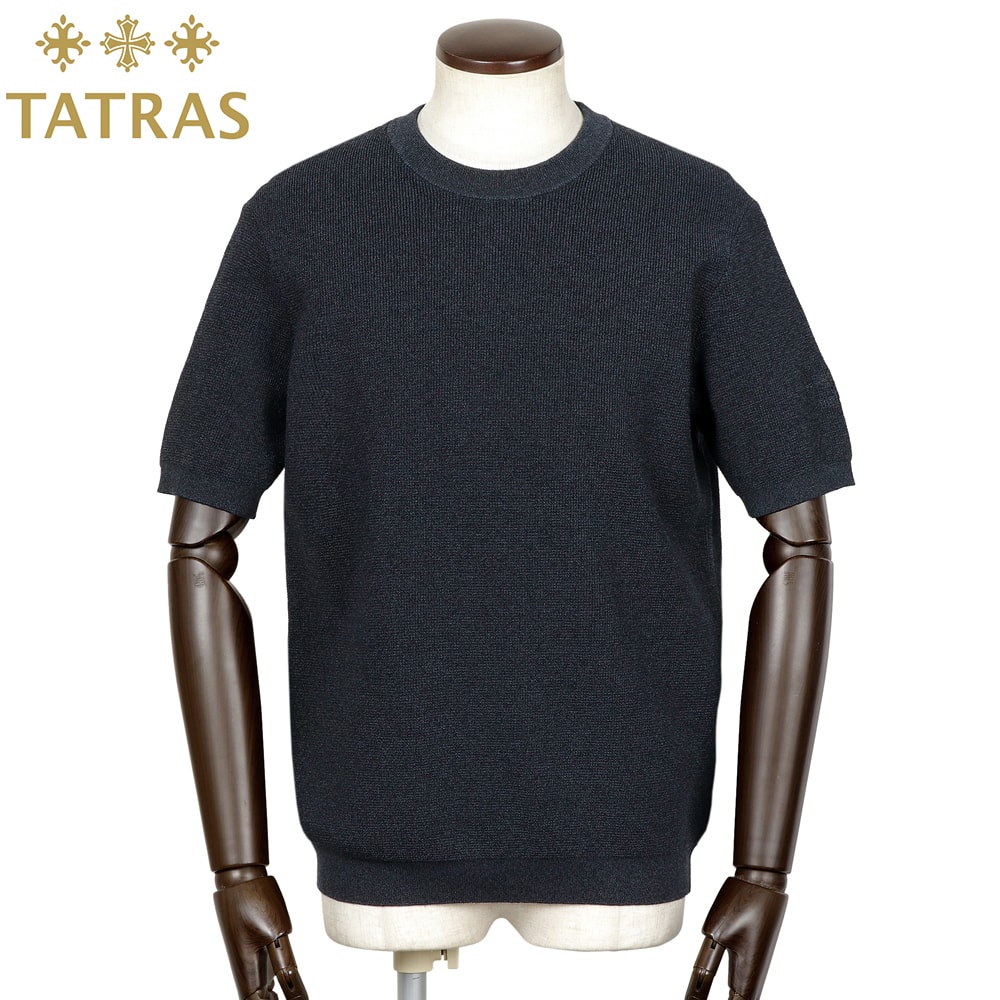 タトラス TATRAS ／【国内定まり品】／ ウォッシャブル和紙混左袖刺しゅうロゴタイプ半袖クルーネックニット「DEOPE」（米国海軍）【ラッピング相応う】／ デオペ MCKZ0451053588 春夏 遊撃手衣手 編み物プルオーバー