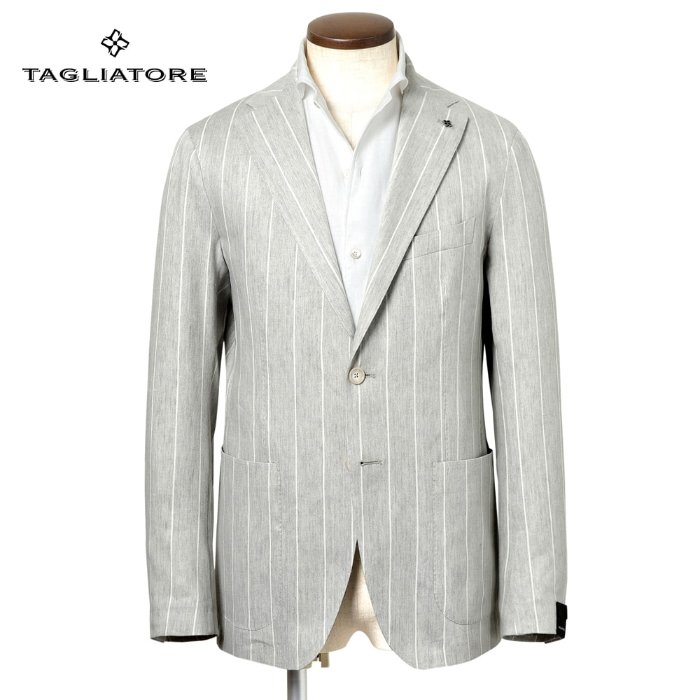 タリアトーレ TAGLIATORE ／【国内正規品】／ 26SS 三者混ストライプ2Bジャケット「DAKAR」（ライトグレー×ホワイト）【ハンガー便選択OK】／ 春夏秋 3シーズン メンズ イタリア ブレザー ビジネス ダカール 無地