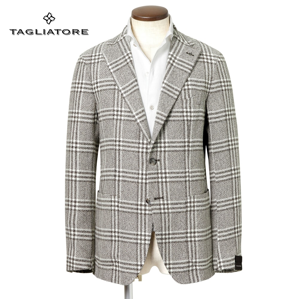 タリアトーレ TAGLIATORE ／【国内正規品】／ 26SS 四者混サマーツイードチェック2Bジャケット「DAKAR」 （ホワイト×グレイッシュブラウン×グレー×ブラック） 【ハンガー便選択OK】／ 春夏秋 3シーズン メンズ イタリア ブレザー
