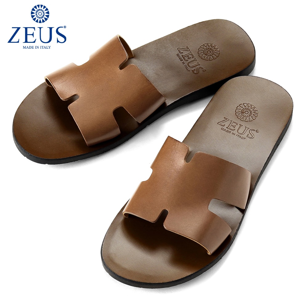ゼウス ZEUS ／ バケッタレザーワンストラップスライドサンダル「6029」（CUOIO／赤銅色）／ メンズ イタリア共和国 なめし革サンダル 革サンダル シューズ 靴 マウロデバーリ