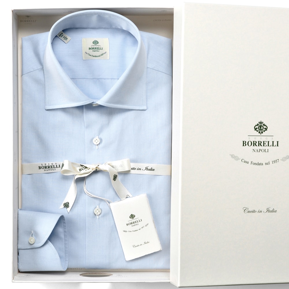 楽天市場 ルイジボレッリ ルイジボレリ Luigi Borrelli 通年定番品 コットンツイルセミワイドカラーシャツ Luciano サックスブルー あす楽非対応 シャツシャツ ワイシャツ 無地 ドレスシャツ メンズ ブランド 綿シャツ 粋な着こなし 楽天市場店