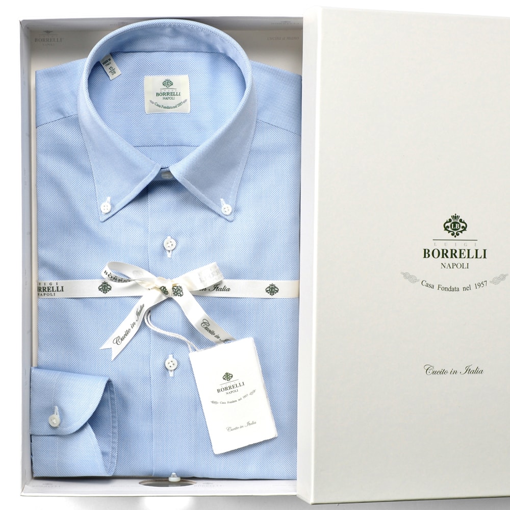 ルイジボレッリ Luigi ルイジボレリ トップス Borrelli コットンロイヤルオックスフォードボタンダウンカラーシャツ Gable サックスブルー あす楽非対応 シャツシャツ ワイシャツ 通年定番品 無地 イタリア ワイシャツ ボタンダウン メンズ