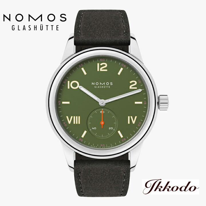 【ご買いもとめる排他的権利ノモス完全無欠ディプロインバックルプレゼント】NOMOS Glashutte Club 野球クラブ 校庭 オールオリーブ 36粍 手一巻き ＦＲＧ製 2年引き請ける 日本国内定まり品 ウオッチ NM707.GB  NM707GB