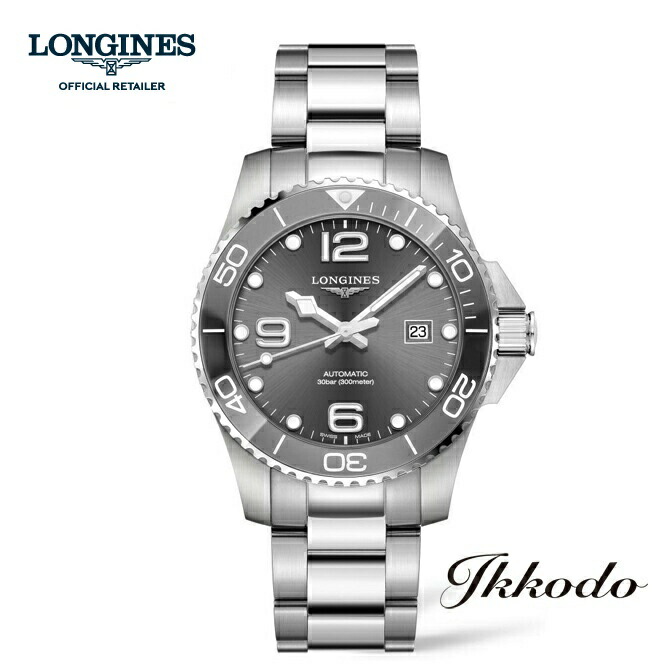 【ご買いもとめる排他的権利客体商いもの】ロンジン LONGINES ハイドロコンクエスト 自動小銃一巻き 薄墨色文字盤 ステンレススティールケース＆ブレス セラミックベゼル 41粍 30空圧雨合羽 デイト 置き目品 メンズウォッチ L3.781.4.76.6【L37814766】