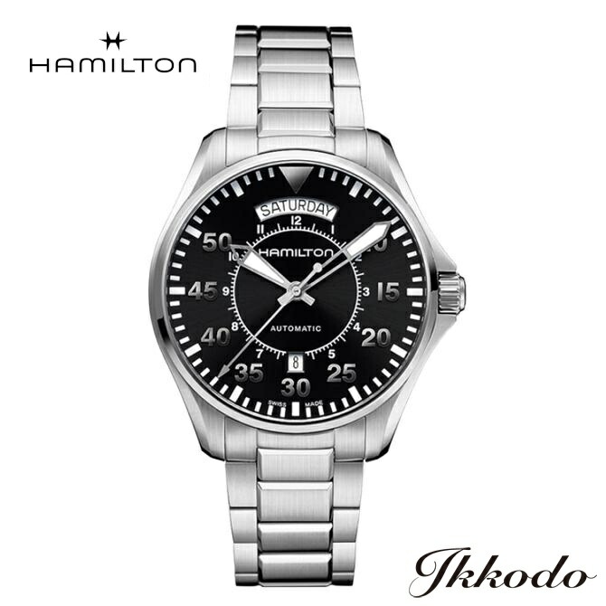 【ご購入特典対象商品】【インターステラーモデル】ハミルトン HAMILTON パイロットオート Pilot Auto デイデイト 自動巻き 42ミリ ブラックダイヤル ステンレススティールブレス 10気圧防水 正規品 2年保証 H64615135|城下町松本の時計店 一光堂