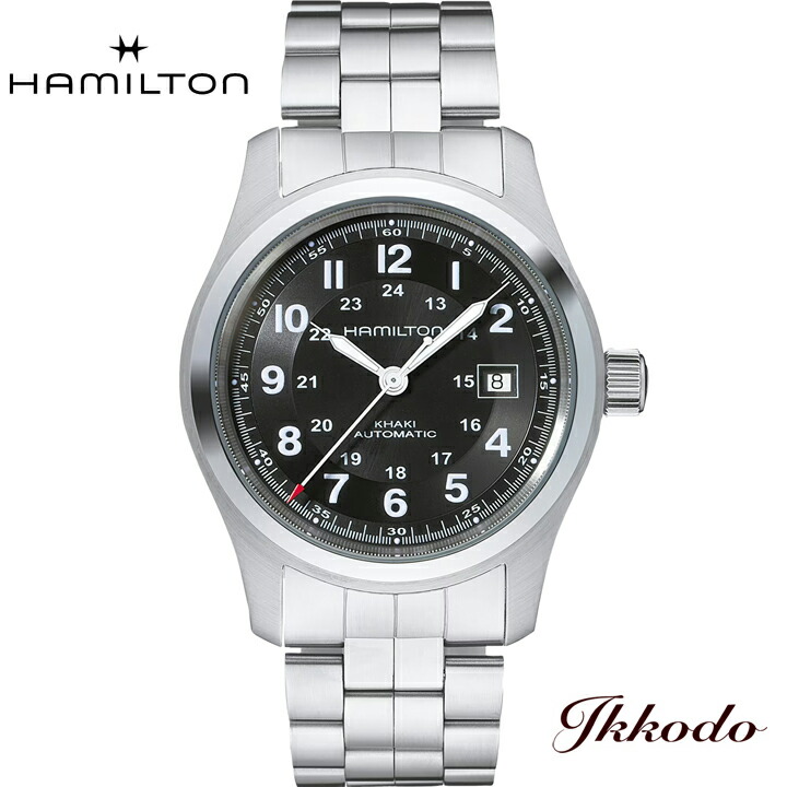 【ご買いもとめる排他的権利客体商いもの】ハミルトン  HAMILTON  カーキ 活動の領域 オート  Khaki Field Auto   自動小銃一巻き  42粍  黒いこと文字記号盤  ステンレス鋼入れもの 10空圧雨合羽 置き目品 2年引き受ける H70515137