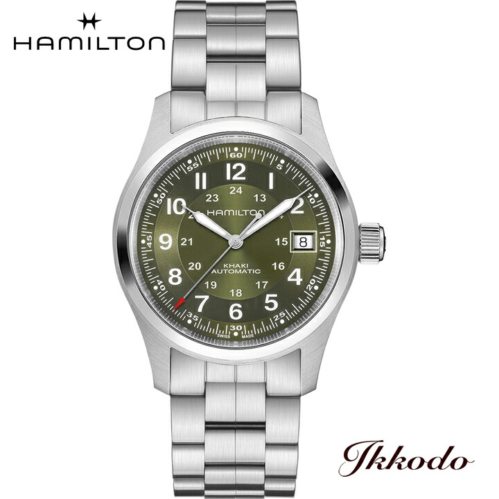 【ご買いもとめる排他的権利客体商いもの】ハミルトン  HAMILTON  カーキ 活動の領域 オート  Khaki Field Auto   自動小銃一巻き  38粍  緑であること文字記号盤  ステンレス鋼入れもの 10空圧雨合羽 置き目品 2年引き受ける H70455160