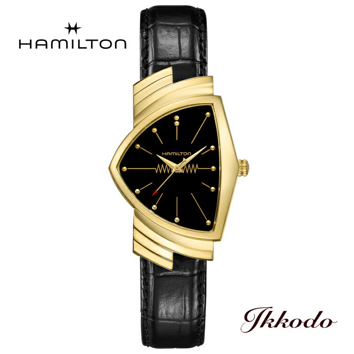 【ご購入特典対象商品】ハミルトン HAMILTON ベンチュラ クォーツ Ventura Quartz クォーツ 誕生60周年記念モデル メンズ 32.3mm&times;50,3mm ブラックダイヤル YGPVD ブラックカーフストラップ 5気圧防水 正規品 2年保証 H24301731｜城下町松本の時計店　一光堂