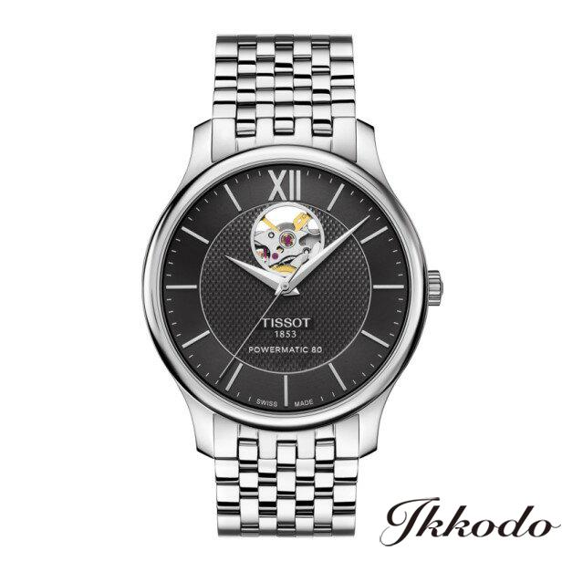 【ご購入特典対象商品】TISSOT ティソ トラディション 自動巻き 80時間ロングパワーリザーブ オープンハート ステンレススティールケース＆ブレス ブラックダイアル 40ミリ 3気圧防水 日本国内正規品 2年保証 T063.907.11.058.00｜城下町松本の時計店　一光堂