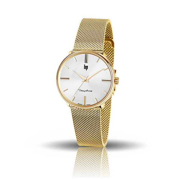【スーパーSALE 30%OFF】リップ LIP Dauphine34 フランス製 クォーツ シルバーダイアル ステンレスケース(ゴールドPVD) メッシュブレス 34mm 5気圧防水 日本国内正規品 2年保証 腕時計 671296